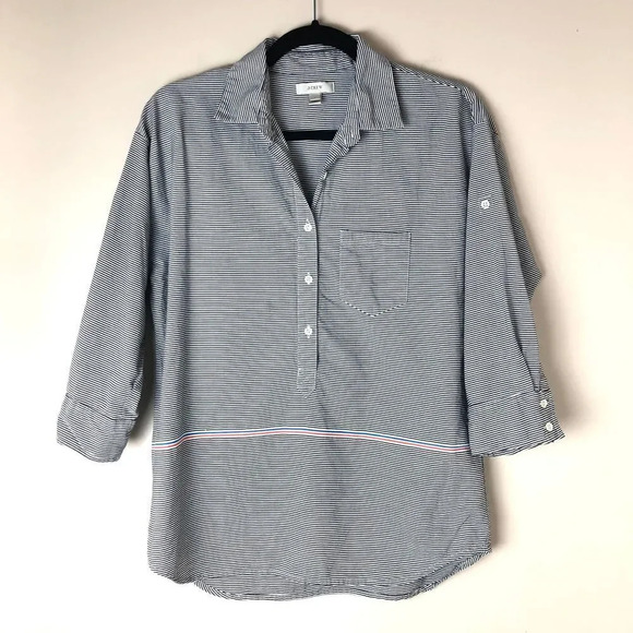 J.Crew | Colored Striped Half Button Popover Shirt - Picture 1 of 6